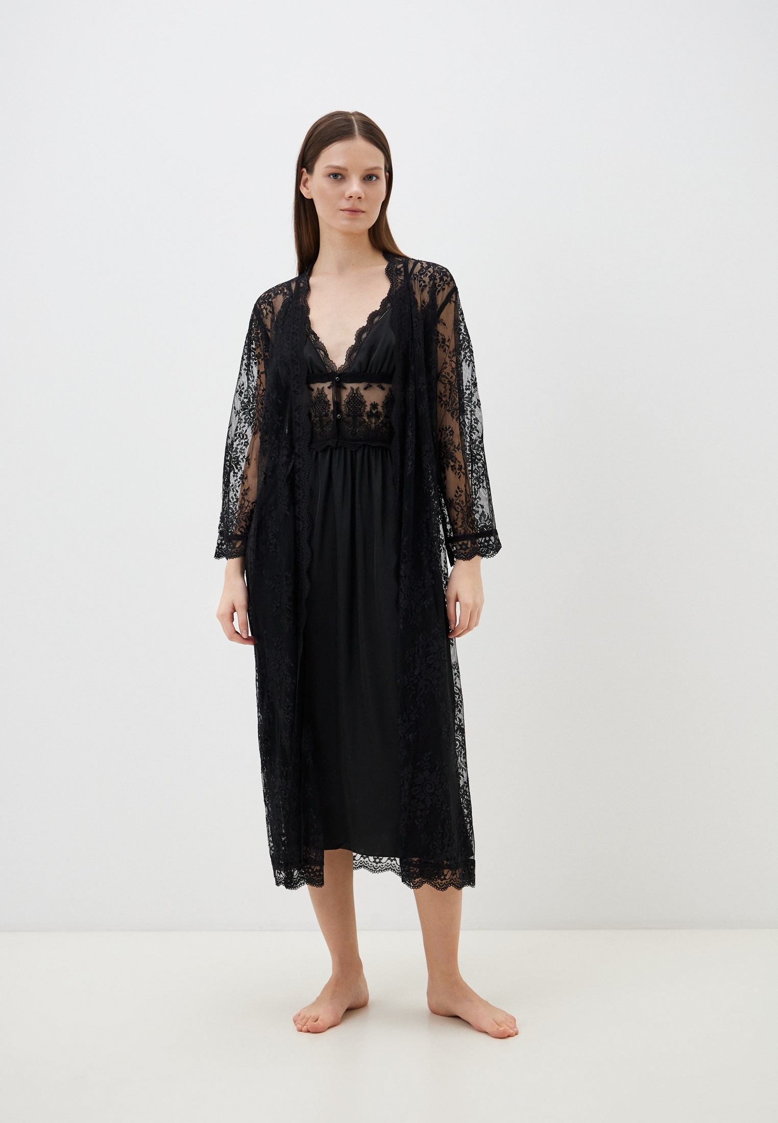 Халат и сорочка ночная Fielsi, цвет: черный, RTLADF371901 — купить в ...