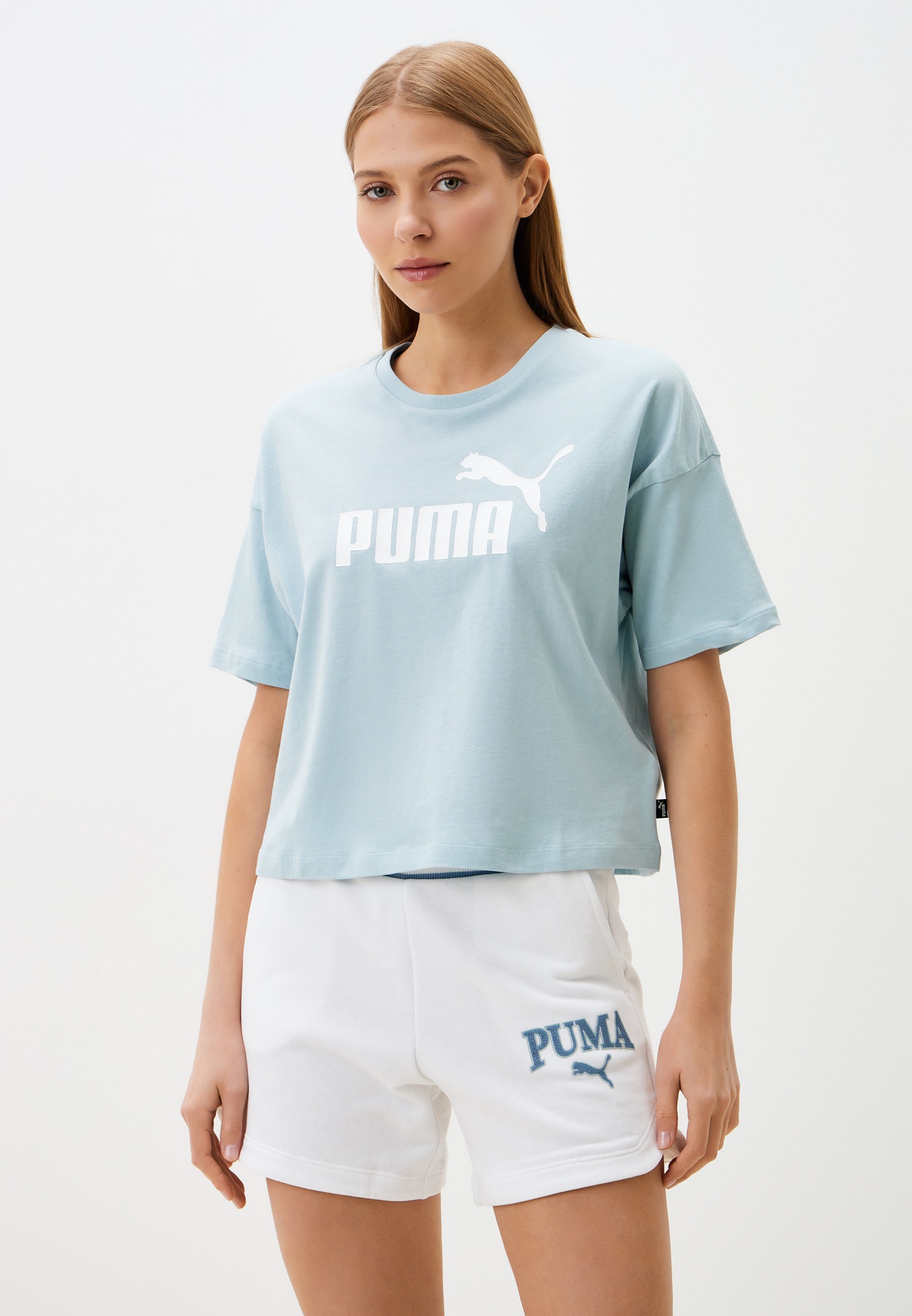 Футболка PUMA ESS Cropped Logo Tee, цвет: голубой, RTLADN678701 ...