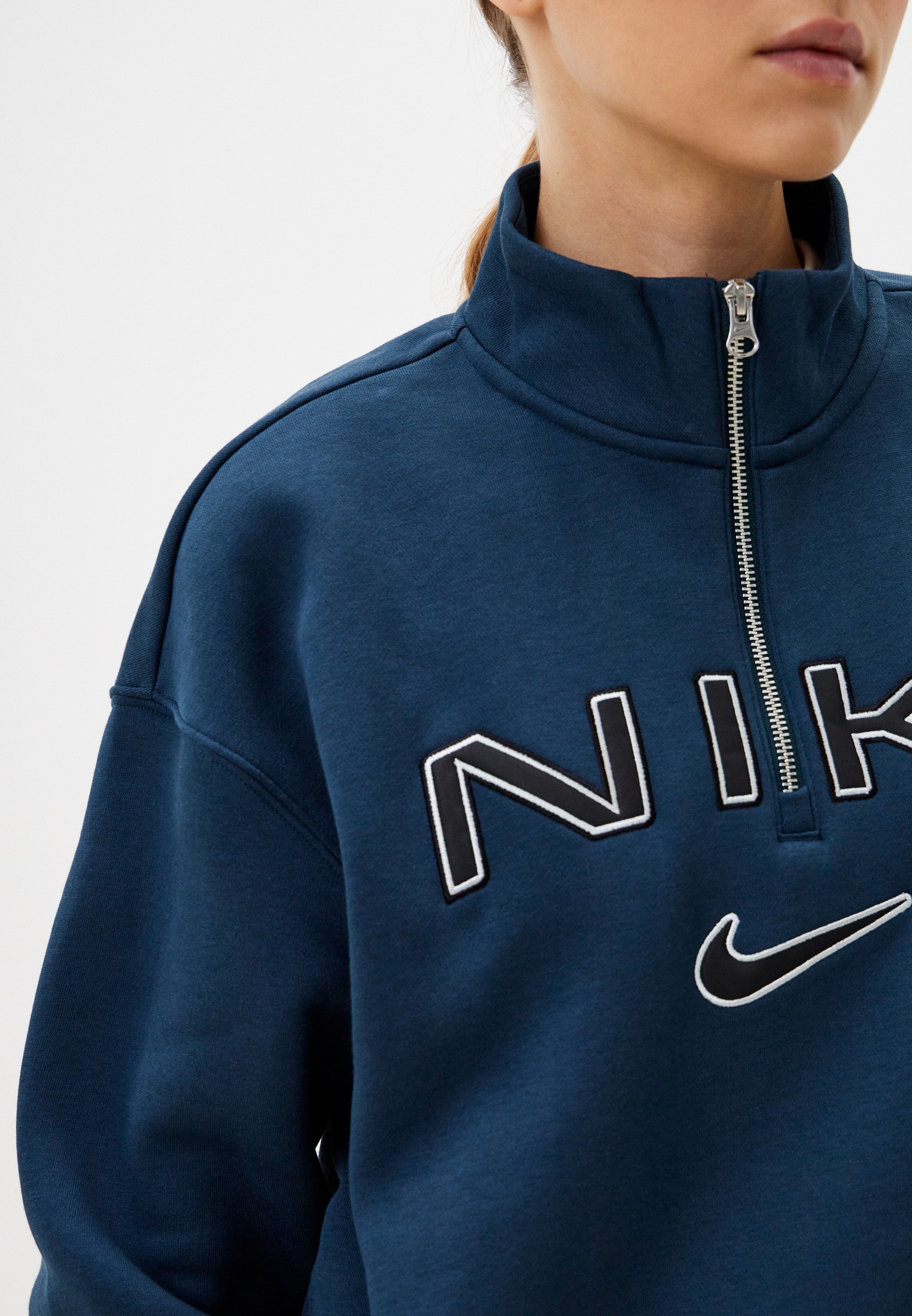 Олимпийка Nike W NSW PHNX FLC OOS LOGO QZ TOP, цвет: синий