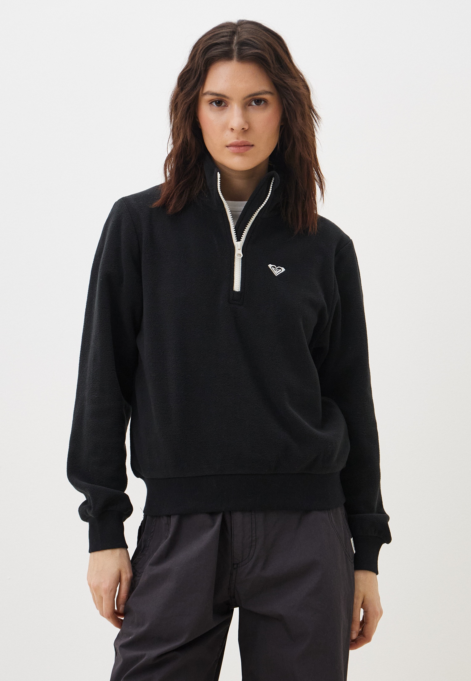 Sweatshirt Demi-Zip Femme Roxy Waves Of Warmth – Polaire Sherpa Recyclée, Chaleur WarmFlight, Coupe Courte Active