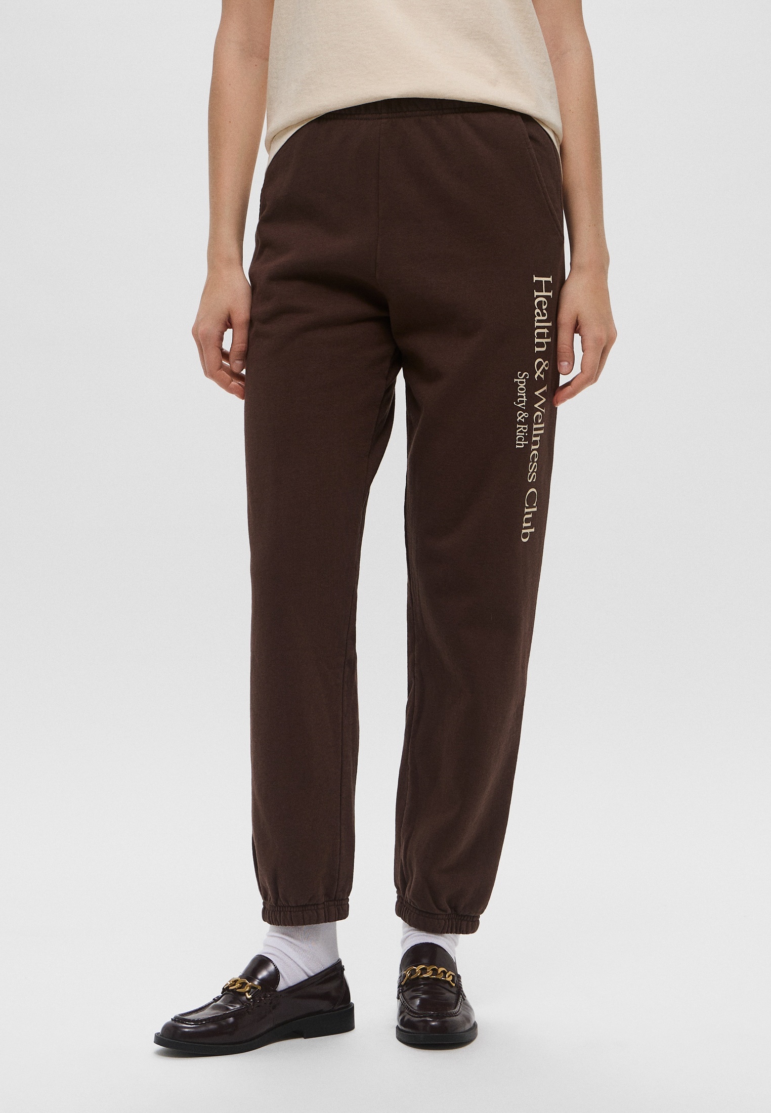 Sporty & Rich NY Crest Embroidered Wide Sweatpant in Chocolate