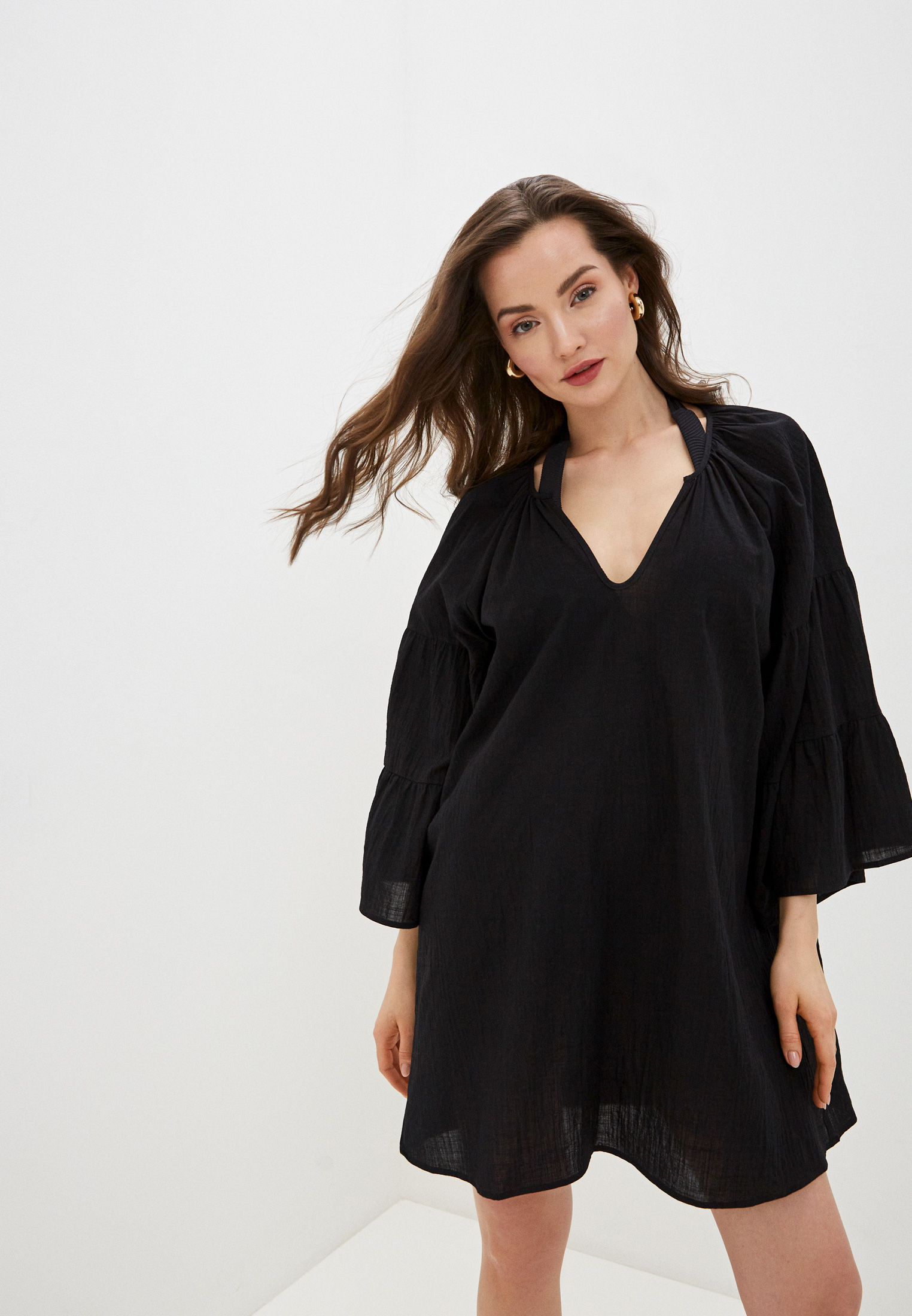 Платье пляжное Seafolly Australia Tiered Sleeve Cover Up, цвет черный