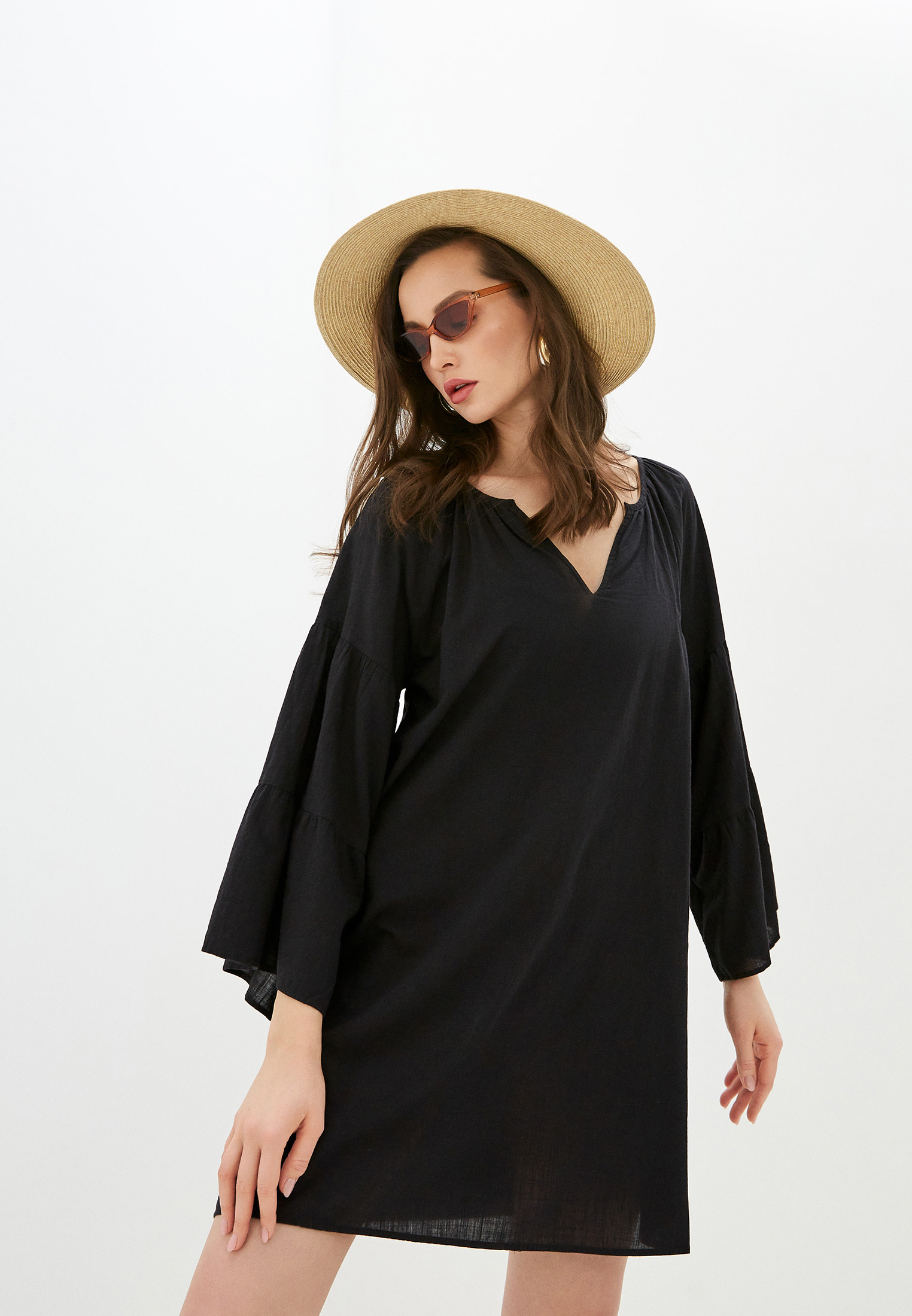 Платье пляжное Seafolly Australia Tiered Sleeve Cover Up, цвет черный